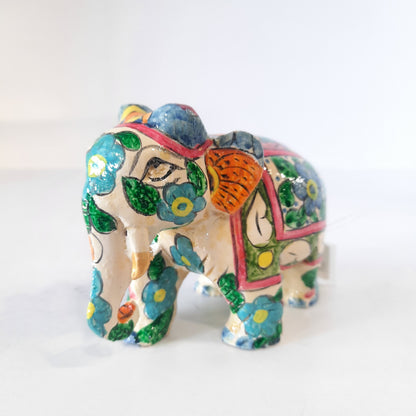 Wooden Elephant Fat T/D W/Blue & White Paint