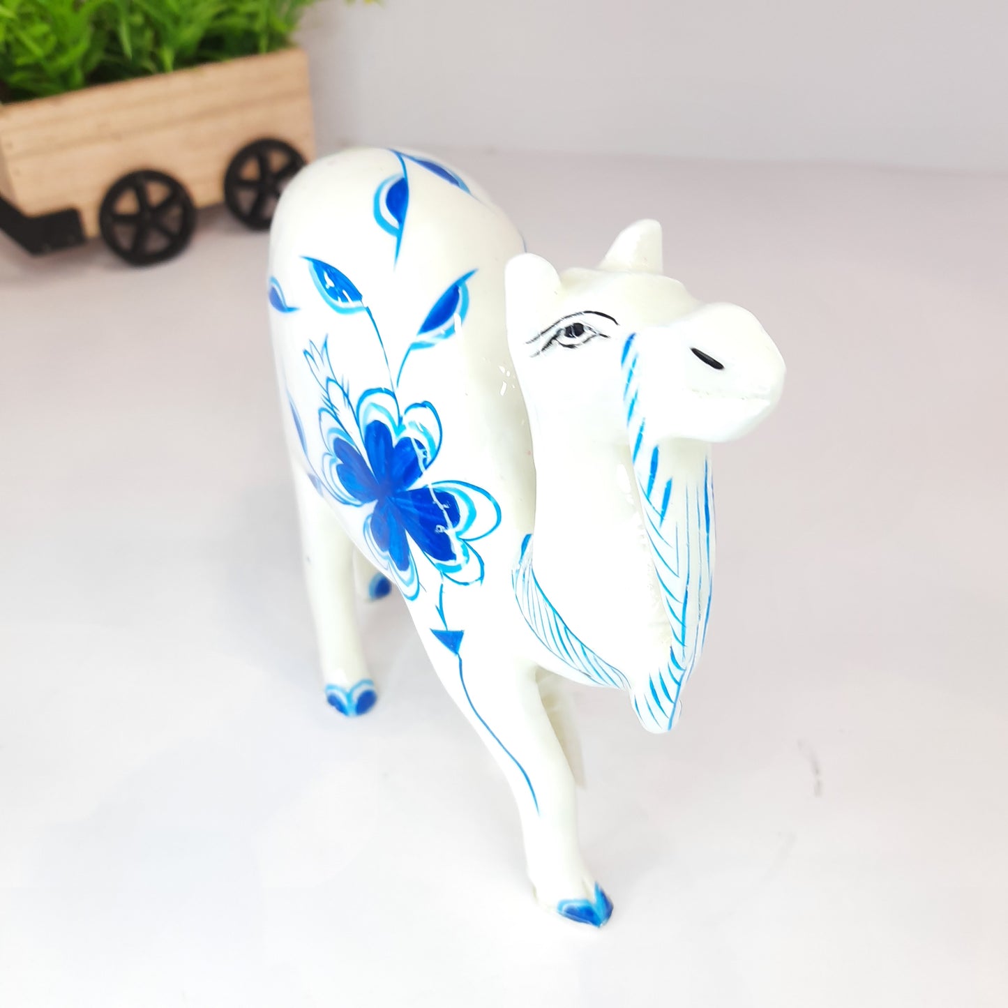Wooden Camel Black & White Painted
