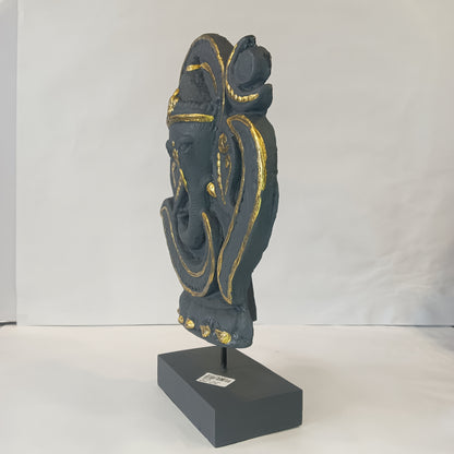 Paper Machie Ganesh Wood Om on Base Wood Black Gold Finish idol