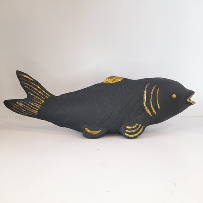 Paper Machie Fish Large Wood Black Gold Finish