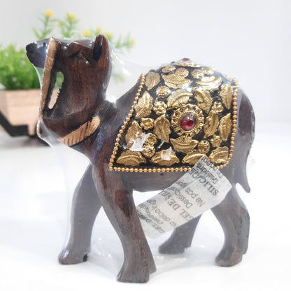 Wooden Camel W/Golden Chitton Work Oxod