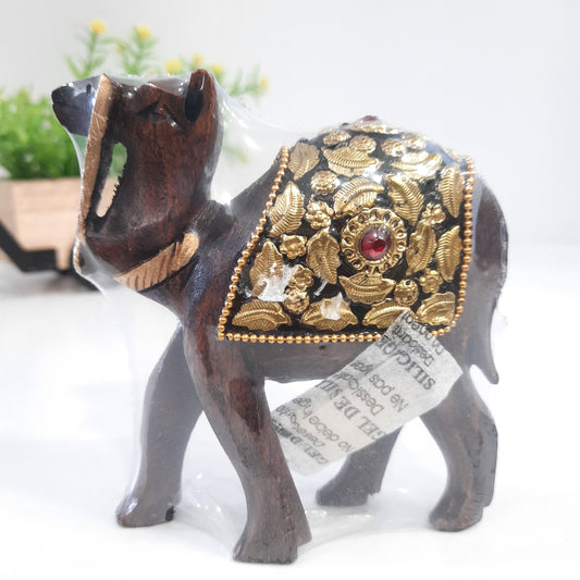 Wooden Camel W/Golden Chitton Work Oxod
