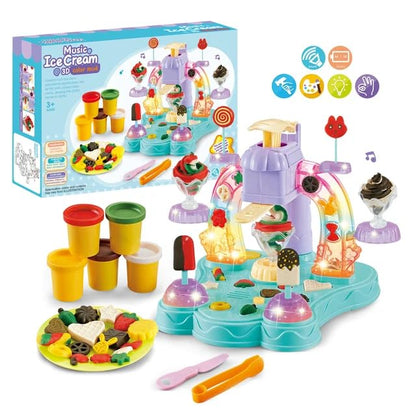 Ice Cream Color Play-Dough Toy Set for Kids Ice Cream Maker Dough with Music Light