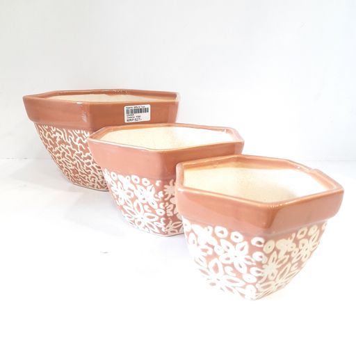 Hexagon shaped Ceramic Pot Handmade Handpainted Ceramic Pot for Plants Without Plant for Indoor, Home, Garden Decor
