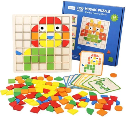 120 pieces Mosaic wooden Puzzle Blocks for Kids Learning and Brain Development
