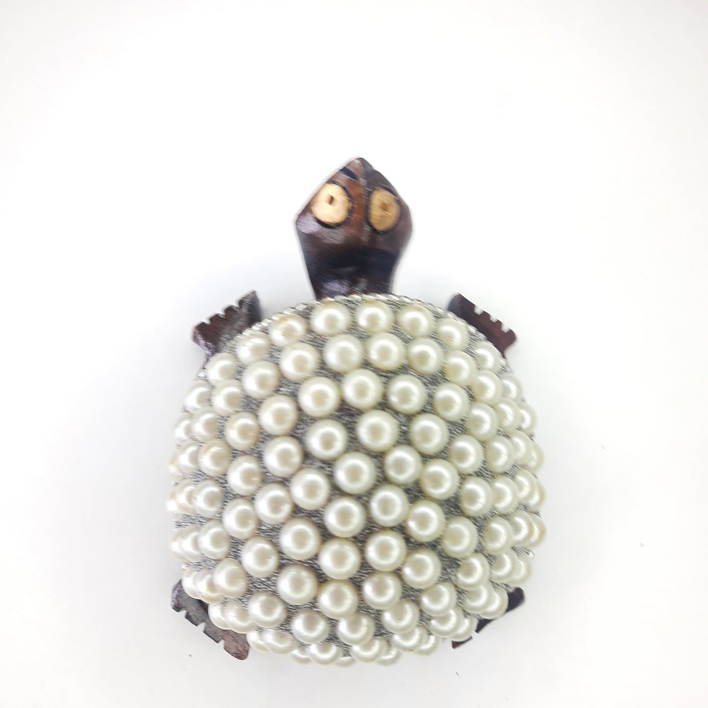 Wooden Turtle W/Pearl And Silver Paint
