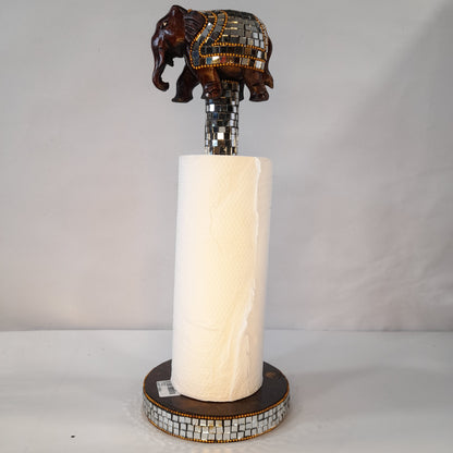 Wooden Paper Towel Holder With Elephant Glass Work