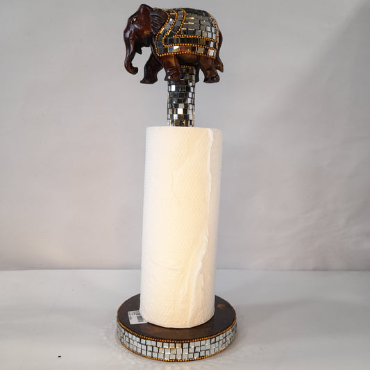 Wooden Paper Towel Holder With Elephant Glass Work