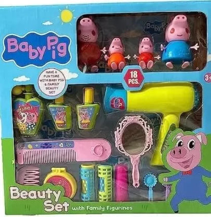 Baby pig have a fun time with baby pig&family Beauty Set with 18pieces family figurines for kids above 3 years old