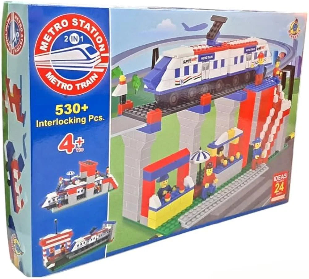 Metro Station 2 in 1 Metro Train Interlocking Blocks Multicolor building blocks set for kids Learning and to enhance creative skills