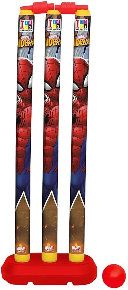 Cricket Set for Boys of 5 to 6 Years Include 3 Plastic Stump 1 Plastic Bat 1 Plastic Ball Attractive Spider Man cartoon series for kids