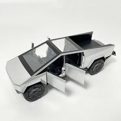Alloy Diecast Model Car Pullback Vehicle Toy Collection For Tesla Cybertruck Pickup, Kids Gift, With Sound And Light