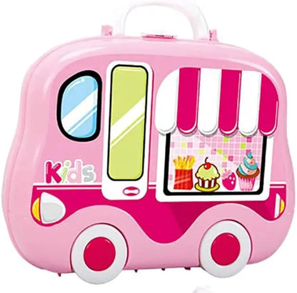 Kitchen on Wheels Plastic Cooking Pretend Play Kitchen Toy Set for Boys and Girls Suitcase Bag with Wheels, Food Party Role Play for Kids