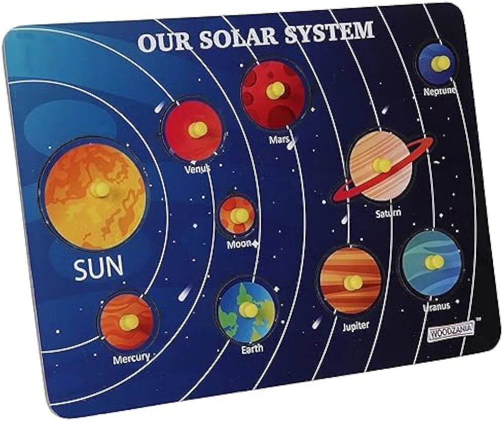 Wooden Puzzle Solar System with knobs peg board for perschooler kids  Learning