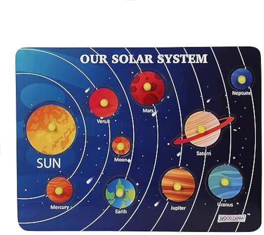 Wooden Puzzle Solar System with knobs peg board for perschooler kids  Learning