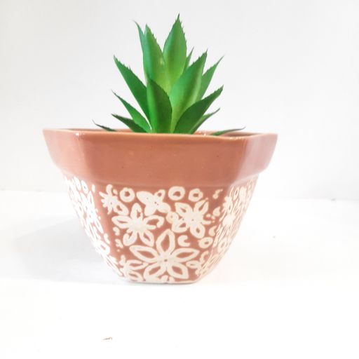 Hexagon shaped Ceramic Pot Handmade Handpainted Ceramic Pot for Plants Without Plant for Indoor, Home, Garden Decor
