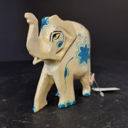 Wooden Elephant W/Blue Flower Paint