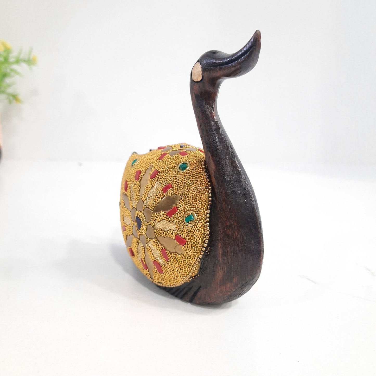Wooden Duck Golden Microbead & Brass Chip Texured
