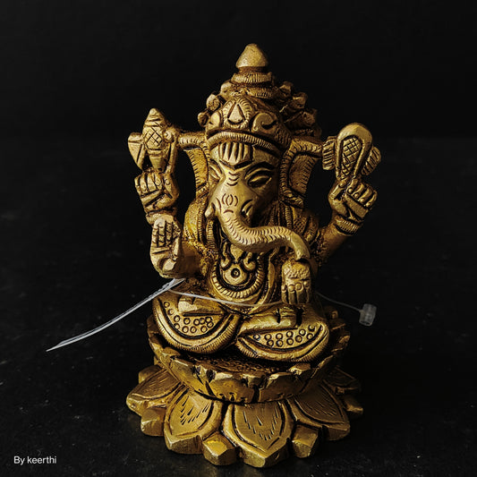 Brass idol Lord Ganesha Sitting on Lotus