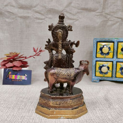 Brass antique Cow krishna