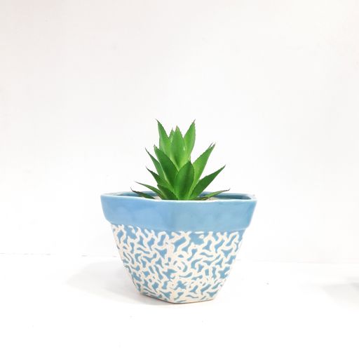 Blue Hexagon shaped Ceramic Pot Handmade Handpainted Ceramic Pot for Plants Without Plant for Indoor, Home, Garden Decor