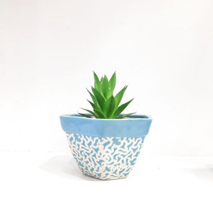 Blue Hexagon shaped Ceramic Pot Handmade Handpainted Ceramic Pot for Plants Without Plant for Indoor, Home, Garden Decor