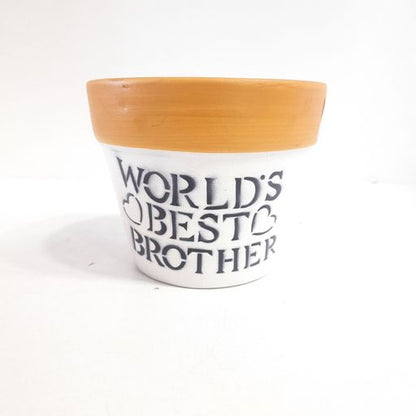 Yellow & white colored Pot "World's Best Brother" Quote Printed ceramic pot for Indoor and Outdoor Decor Plant Balcony Decor