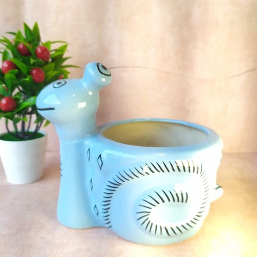 Blue Snail Shaped & Designer printed Ceramic Flower Pot for home & office decoration