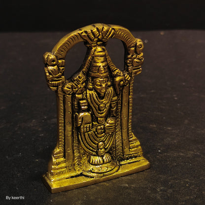 Brass Lord Tirupati Balaji Idol | Venkateswara Balaji Idol with Thiruvachi Arch for Car, Desk and Home Mandir