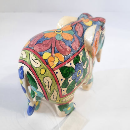 Wooden Elephant Fat T/D W/Blue & White Paint