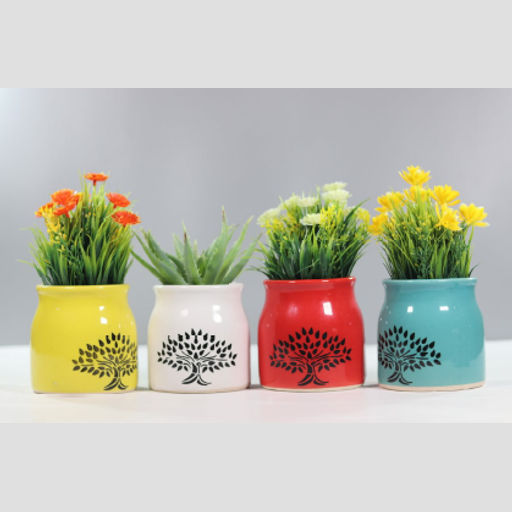 Ceramic Geometric Shape Planter Tree printed ceramic pot for home & Office