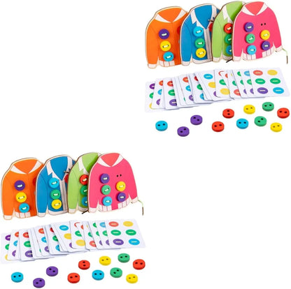 Button Threading Board Early Educational Toy Color Matching Toy Kids Sewing Threading Crafts Clothes Button Board Game Lacing Puzzle Crusher Toddler Cotton Rope Portable for kids Learning purpose