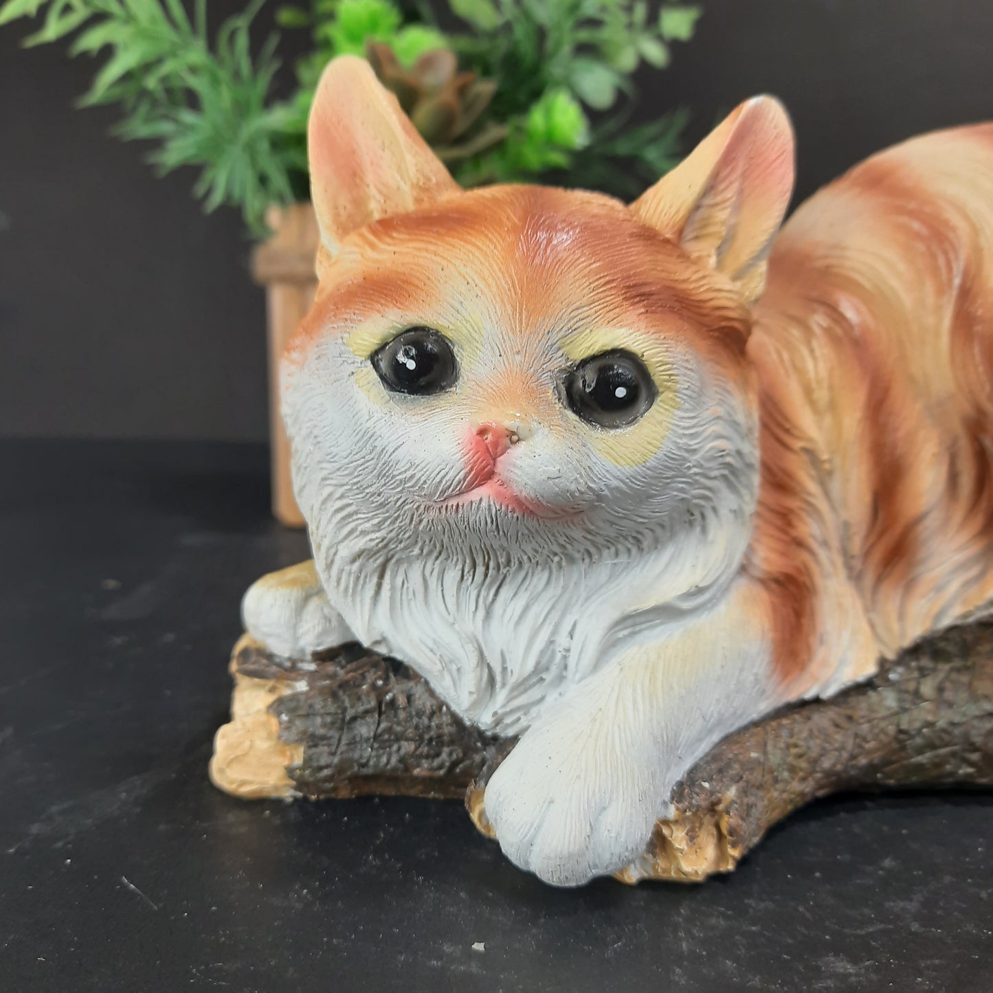 Cute little kitty sitting on tree stem