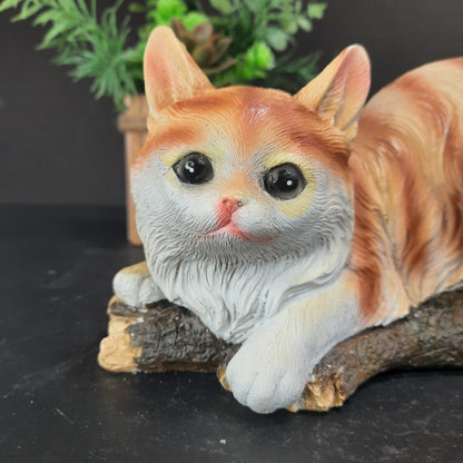 Cute little kitty sitting on tree stem