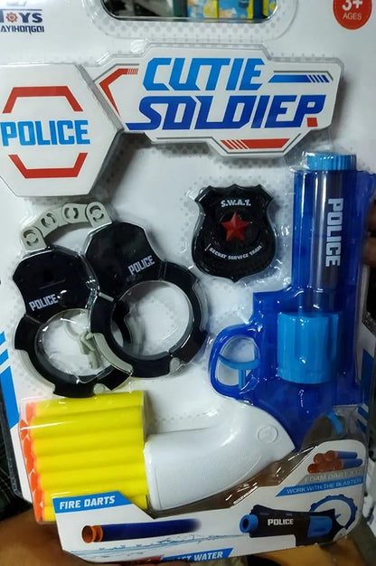 Child Police Role play toy Game set. 2 in 1 soft Foam Dart and water toy gun, with Handcuffs, police Badge for kids 3y above