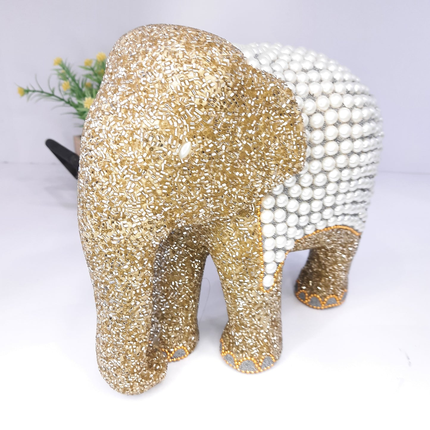 Resin Elephant W/Bugle & Pearl Beads