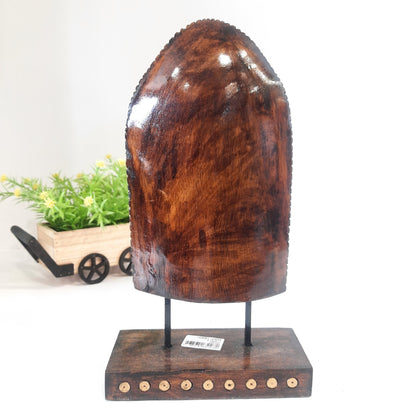 Wooden Gautam Buddha Carved in Rock W/Base & Glass