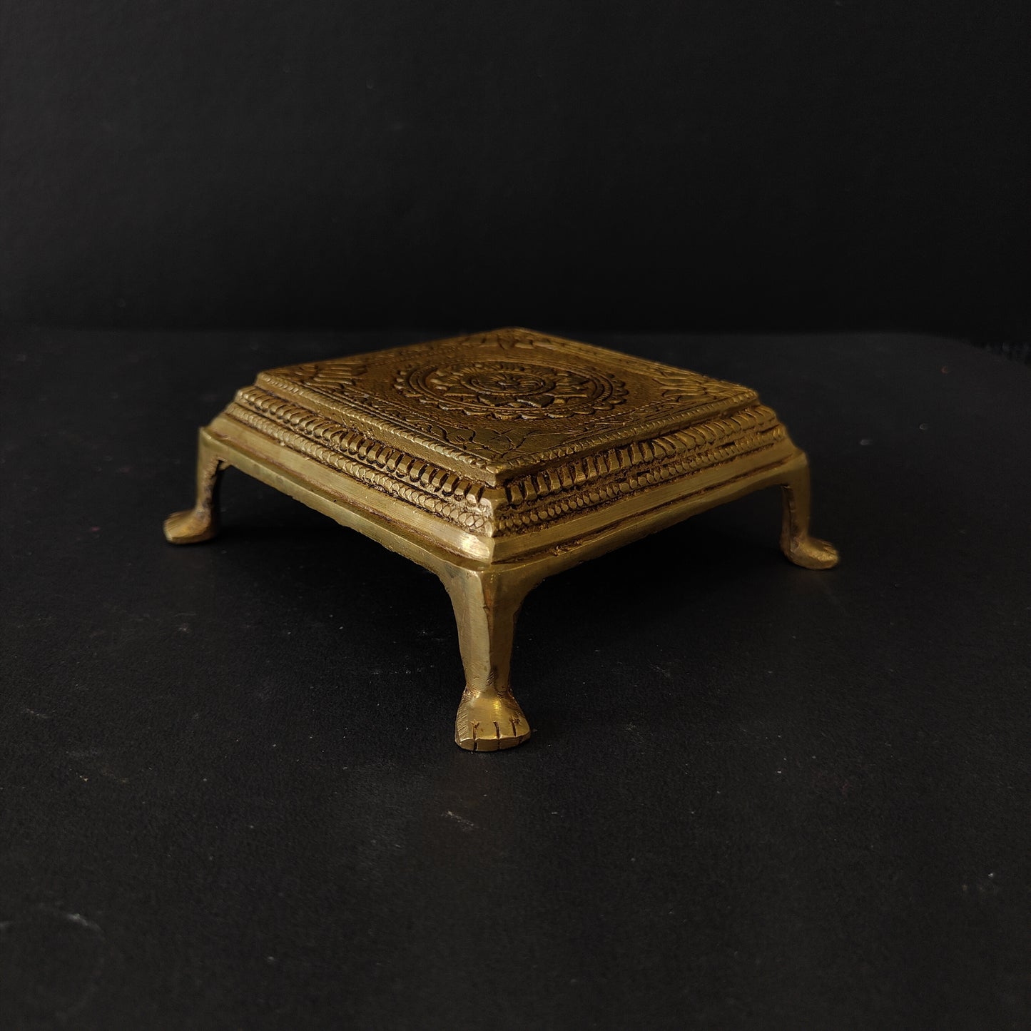 Brass Superfine Square Traditional Lotus Engraved High Brass Pooja Chowki for God Idols