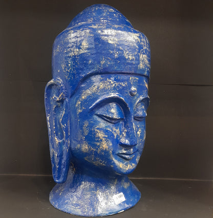 Paper Machie Gautam Buddha Head With Blue Gold Finish