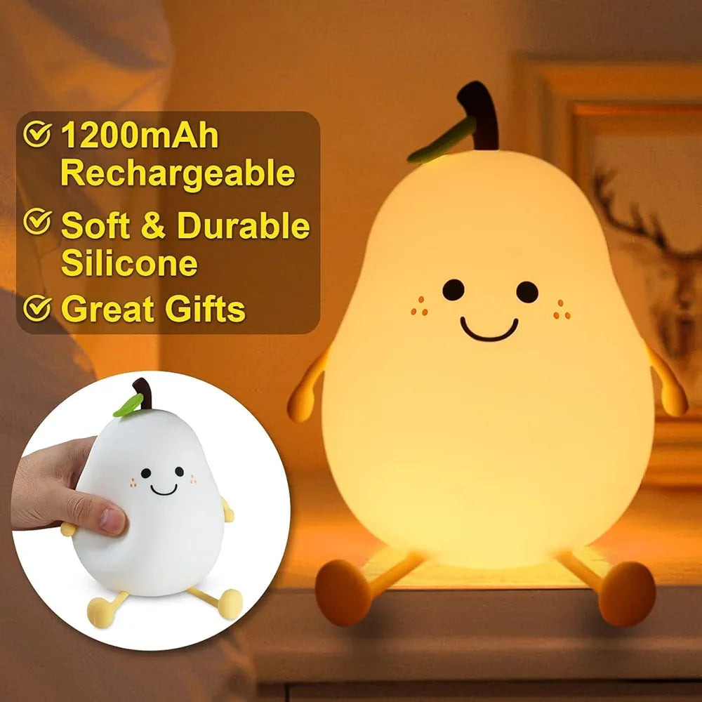 Pear Night Lamp for Bedroom, Cute Lamp, Night Lamp for Kids, Cute Night light, Silicone Lamp, Birthday Gifts, Kids Room Decor,