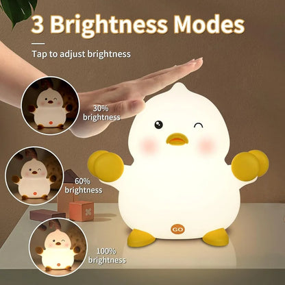 Fighting Duck Night Light for Kids Bedroom, Silicone  Night Lamp Touch Control Nightlights USB Rechargeable Bedside Lamp for Baby Children Toddlers Women Teen Girls gift