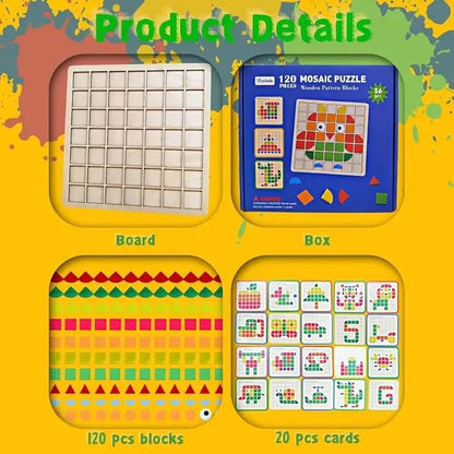 120 pieces Mosaic wooden Puzzle Blocks for Kids Learning and Brain Development