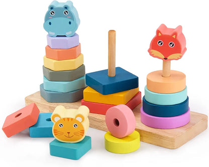 Colourful Animal Set Of Pillars Wooden Toys For Kids Montessori Toy For Girl Boys Birthday Gift for 1 to 3 Years Old Kids Wooden Toys Building Blocks For Kids Brain Development