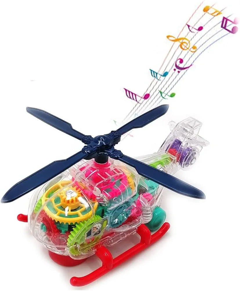 Transparent Toy Helicopter for Kids Transparent Mechanical Gears Visible Colorful Moving Lighting Effects Musical Gifts for Kids Toys