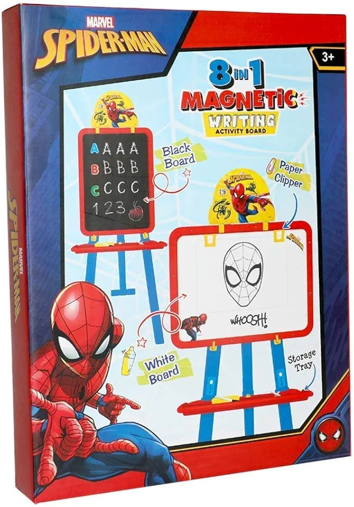 8 in 1 Double Sided Plastic Adjustable Height Multi Functional White and Black Writing Board for Kids Spider Man Easel Board