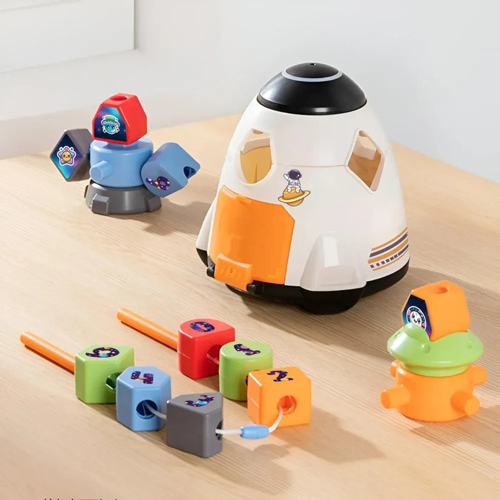 Montessori Spaceship Toy for Toddlers Develops Fine Motor Skills Sorting Stacking and Building Blocks Lacing Beads Playset Ideal Gift for 2 Year above age Boys and Girls