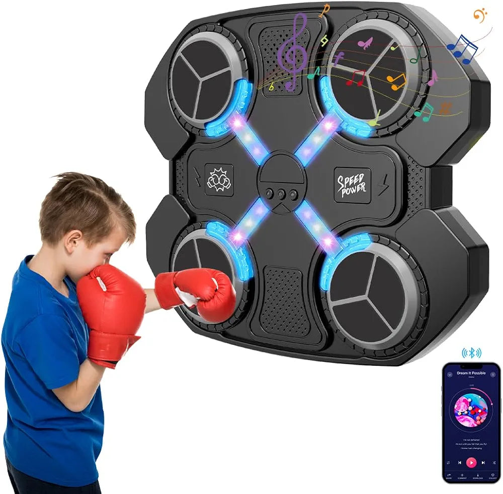 Music Boxing Machine, Smart Boxing Machine with Bluetooth Connection, Wall Mounted Electronic Intelligent, Boxing Target with Boxing Gloves for Adult Kid Home Exercises for Home, Indoor and Gym