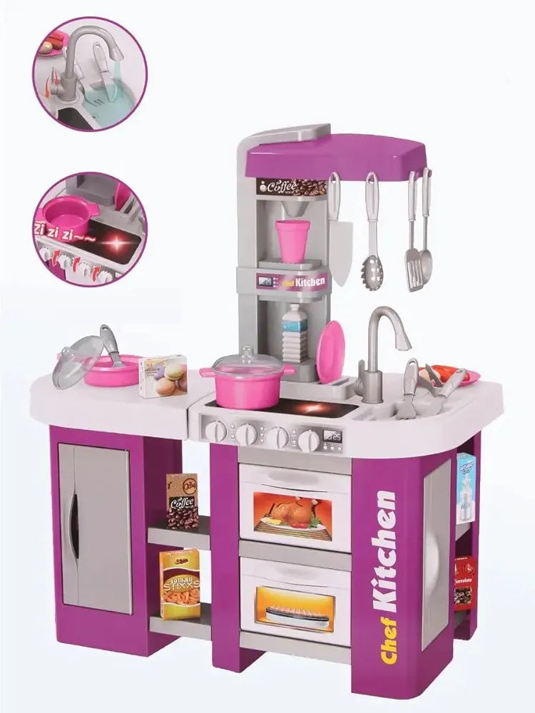 Kitchen Set for Kids with Realistic Lights Sounds Cooking Playset Toy Kitchen Set Accessories Set with Running Water Function Best Gift for Kids Girls