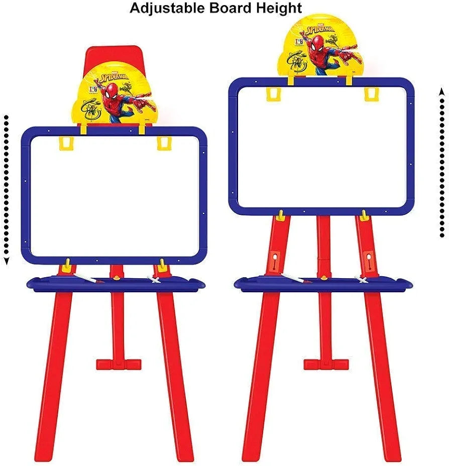 8 in 1 Double Sided Plastic Adjustable Height Multi Functional White and Black Writing Board for Kids Spider Man Easel Board