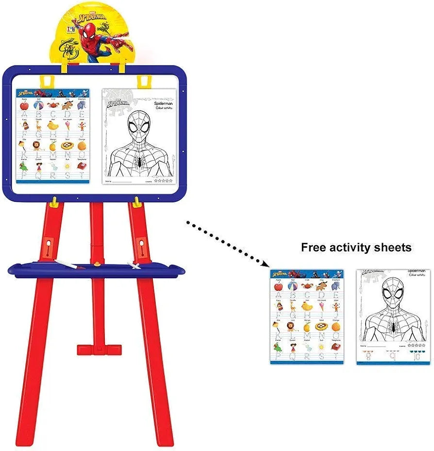 8 in 1 Double Sided Plastic Adjustable Height Multi Functional White and Black Writing Board for Kids Spider Man Easel Board